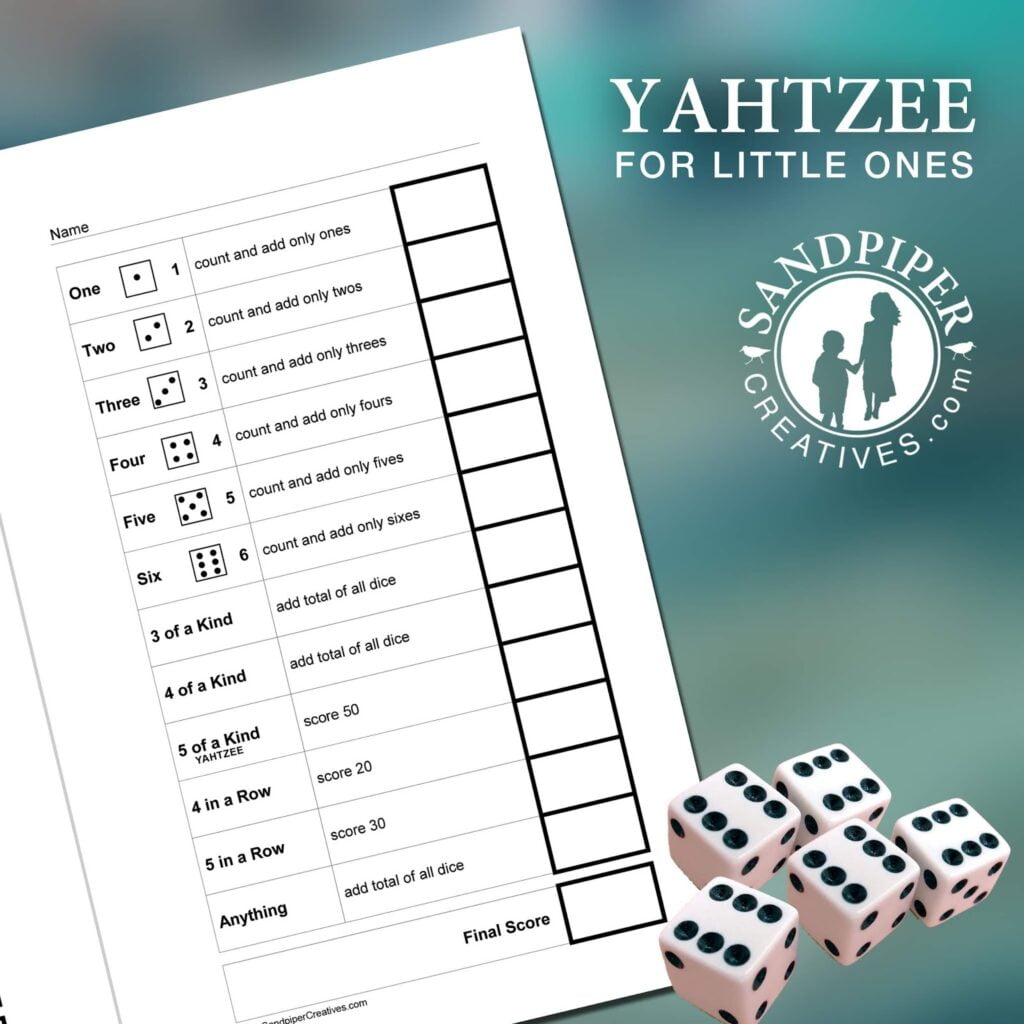 Yahtzee Junior Score Sheet Printable