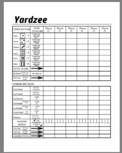 Yardzee Score Card Yardzee Diy Yard Games Yahtzee Score Card