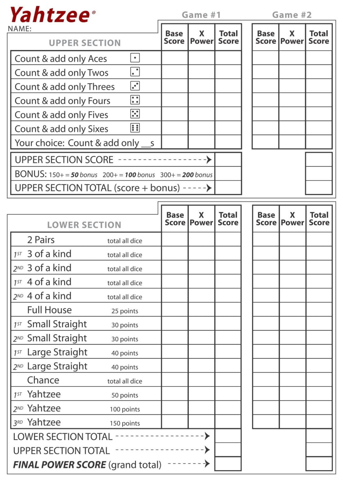10 Best Large Printable Yahtzee Score Sheets Printablee Yahtzee Score