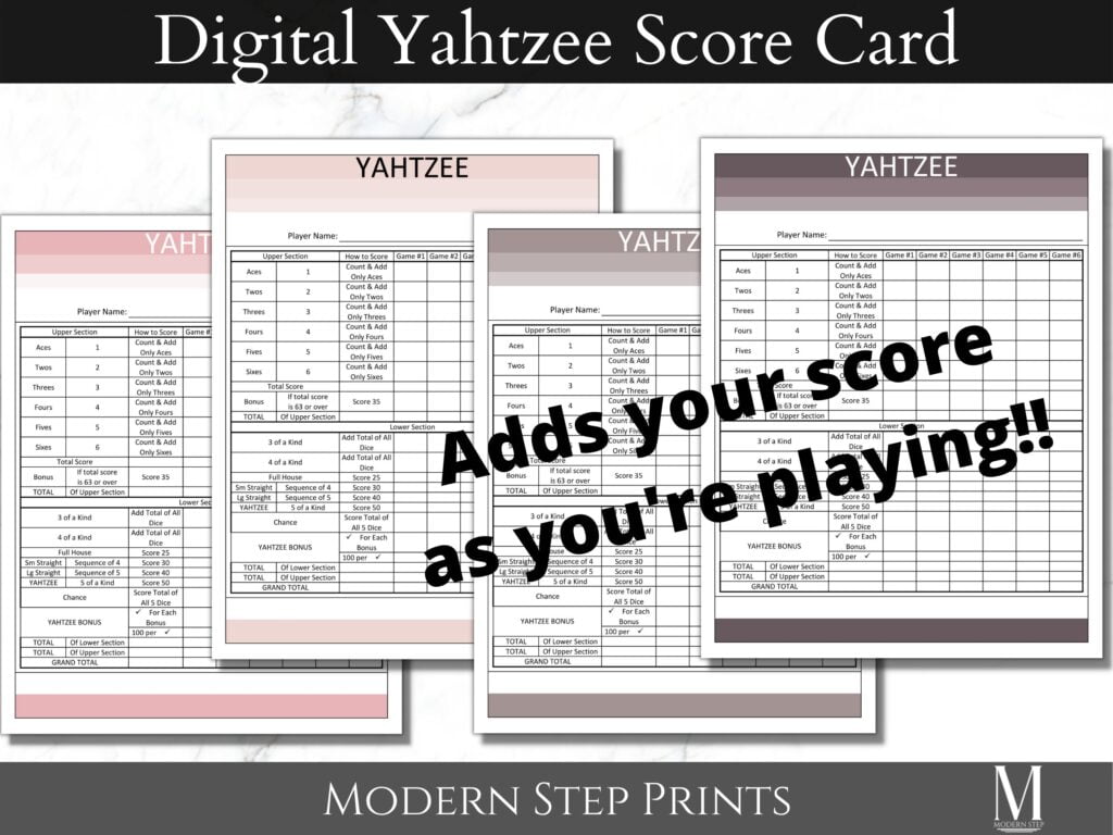 Digital Yahtzee Score Card Smart Dice Game Scoresheet Etsy