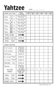 Free Printable Yahtzee Score Card Paper Trail Design