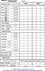 Free Triple Yahtzee Scoresheet PDF 48KB 1 Page s