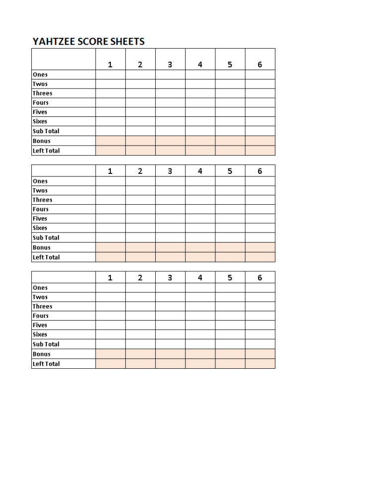 Kostenloses Yahtzee Score Sheets Worksheet - Yahtzee Score Sheets