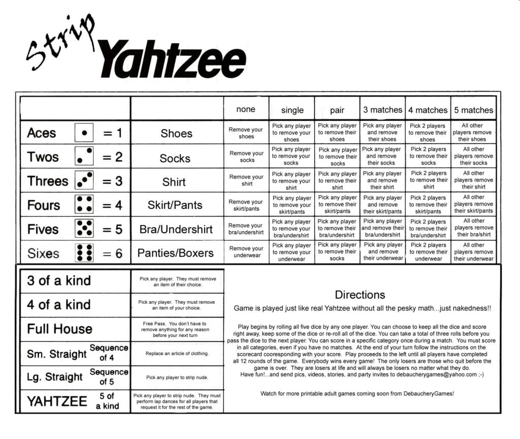 Strip Yahtzee Score Card