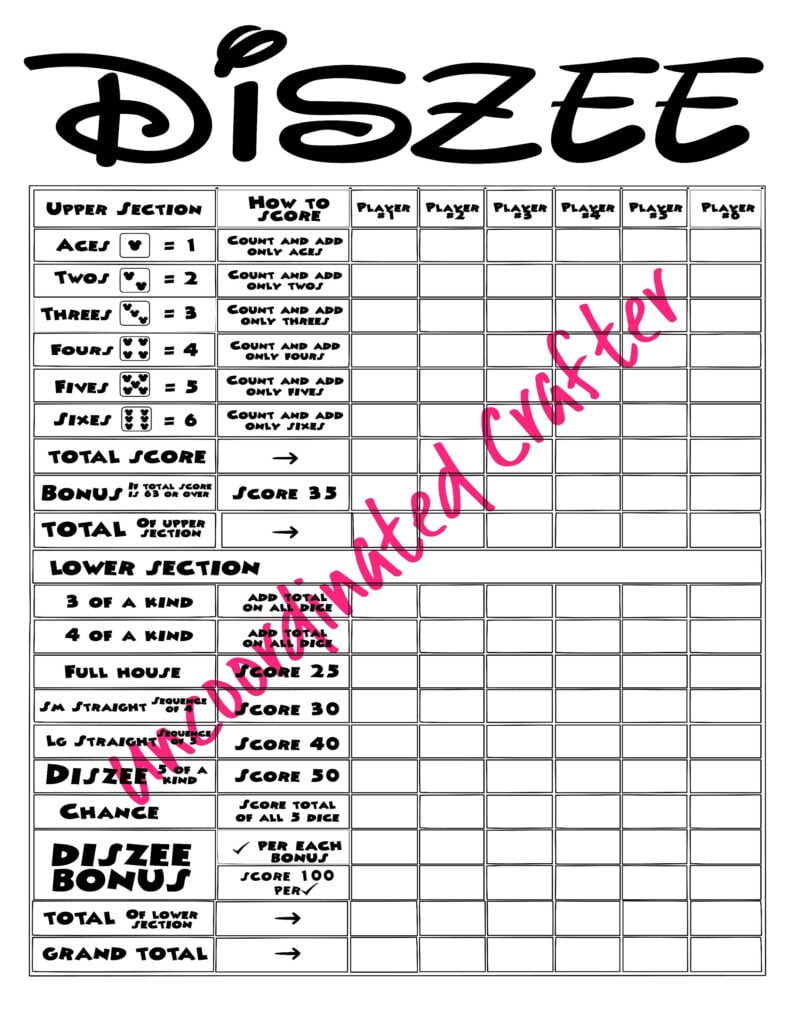 Printable Multiplayer 4x6 Disney DISZEE Score Card File DIY Etsy