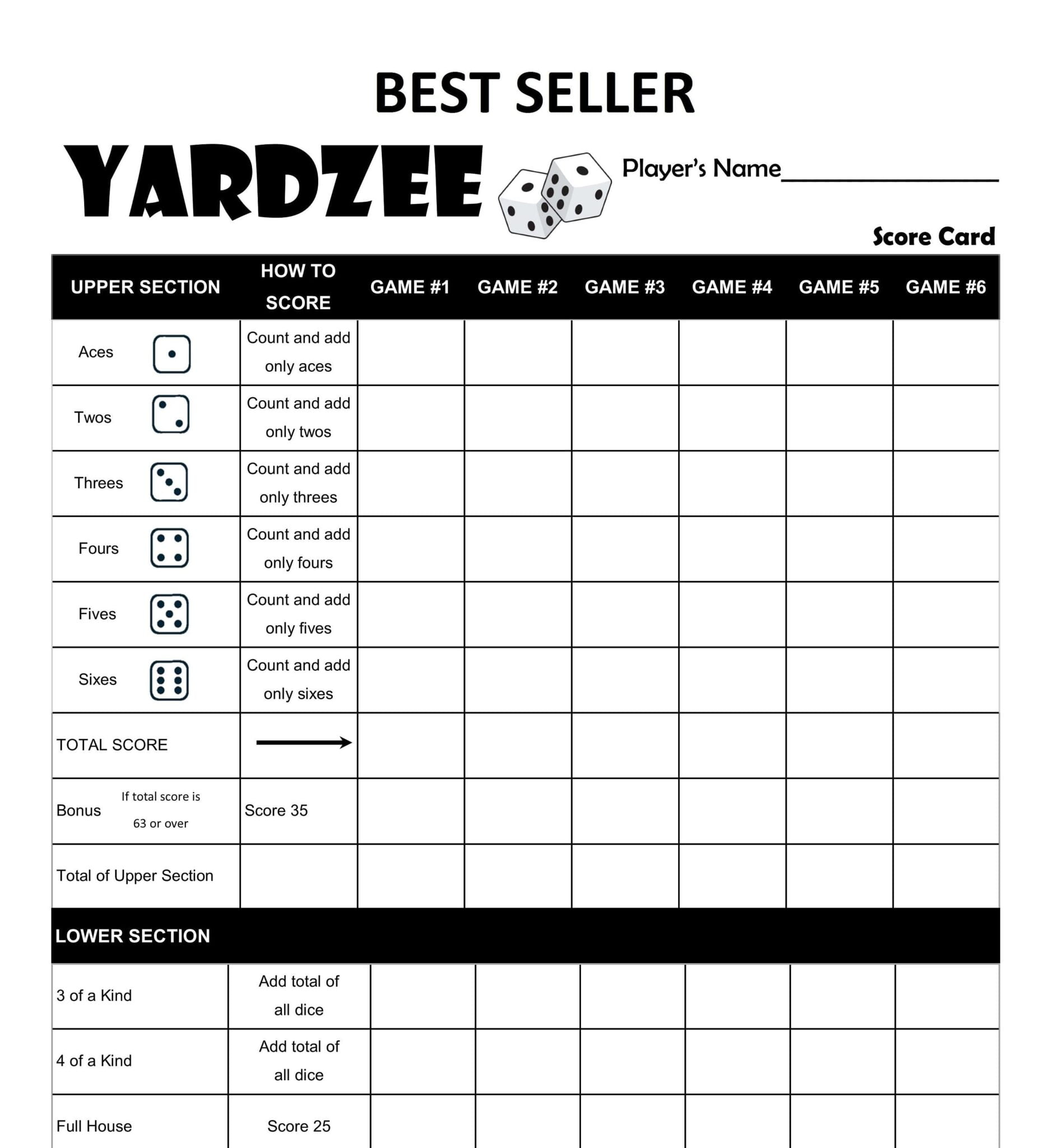 Printable Yardzee Yahtzee Laminated Score Sheet Scorecards Etsy De