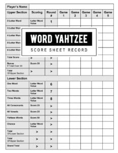 Word Yahtzee Score Record Word Yahtzee Game Record Keeper Book Word Yahtzee Scoresheet Word Yahtzee Score Card Keep Track Of All The Scores With White Cover Size 8 5 X 11 Inch