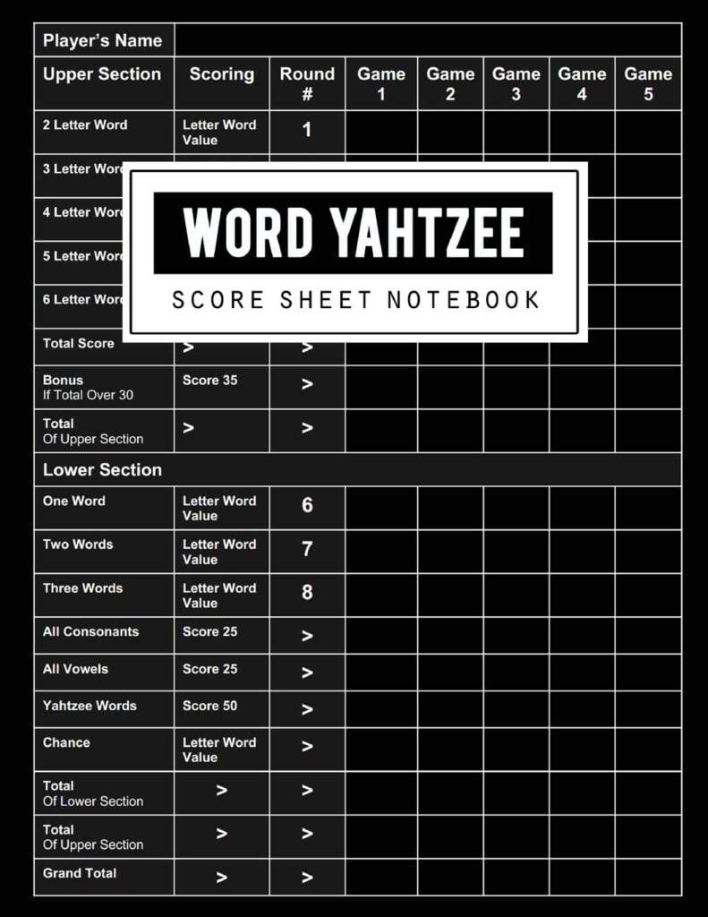 Word Yahtzee Score Card