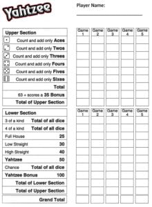 Yahtzee Score Card Yahtzee Score Sheets Yahtzee