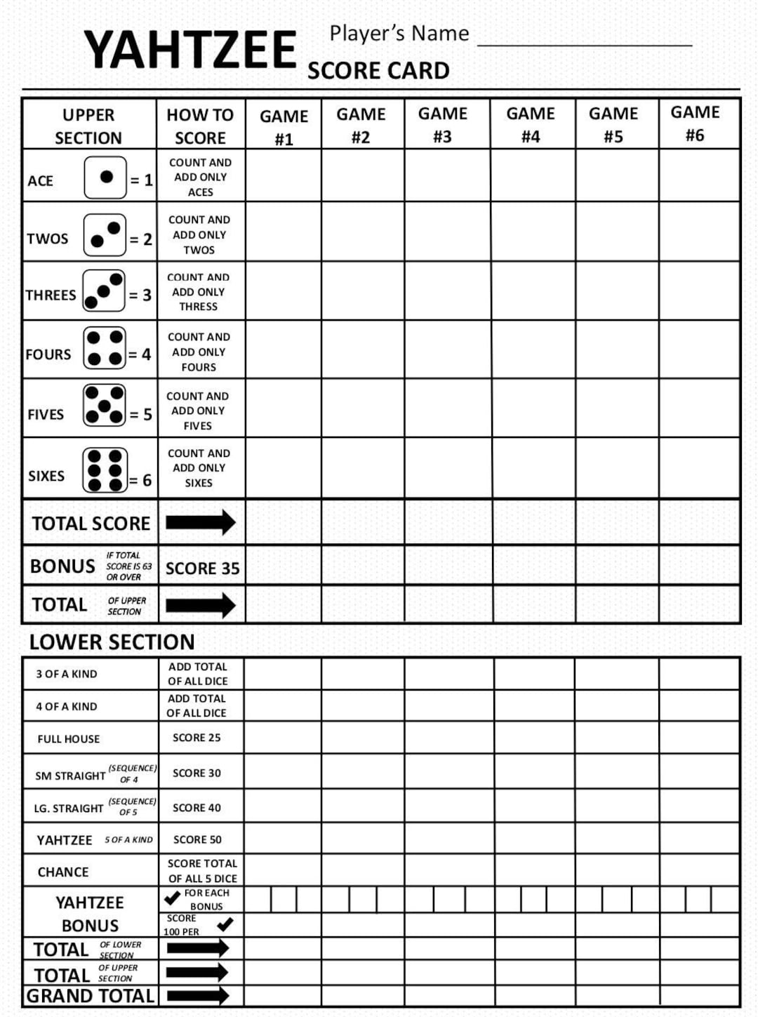 Swedish Yahtzee Score Card Yahtzee Score Sheets