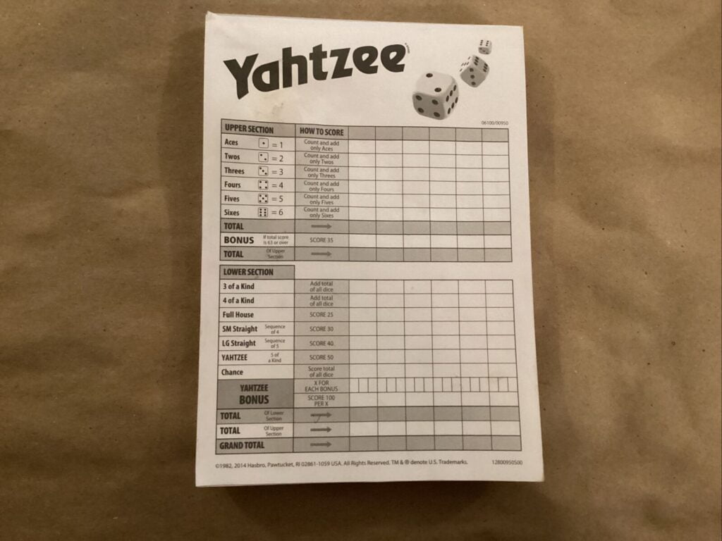 YAHTZEE Score Cards Refill Sheets For The Yahtzee Game EBay