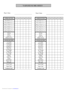 Yahtzee Score Sheet 7 Free Templates In PDF Word Excel Download