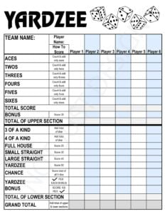 Yardzee Digital Score Card Rules Printable Instant Etsy